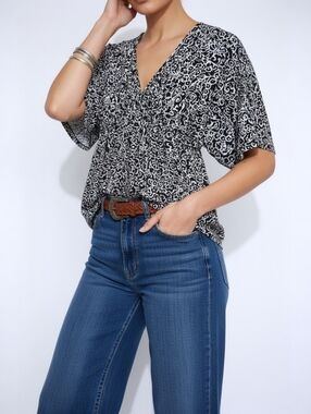 Vintage April Cornell Babydoll Tunic Top Boho Empire Waist XS Black White